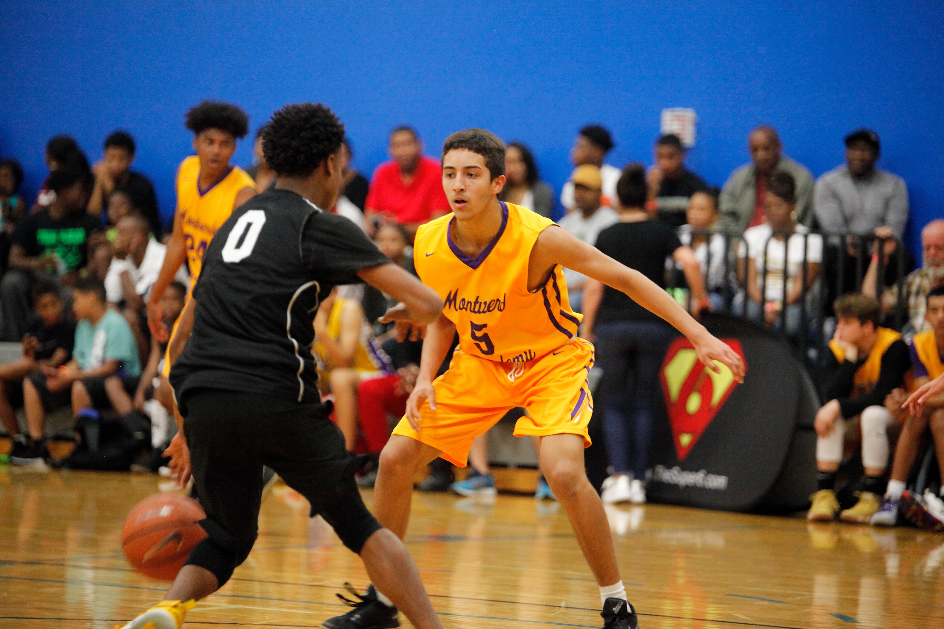 Defender squared up on a ball-handler