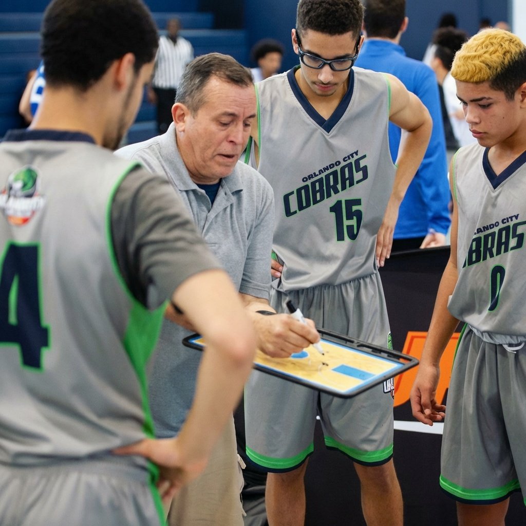 Coaching strategy session courtside